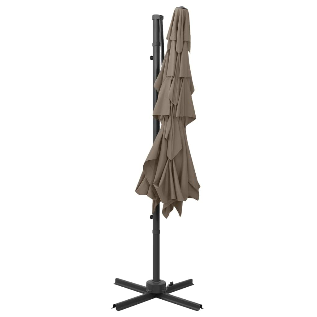 4-warstwowy parasol przeciwsłoneczny z aluminiowym masztem i korbą, 250 x 250 cm, duży parasol ogrodowy w kolorze taupe, 4-warstwowa, na taras, stabilna konstrukcja i praktyczny