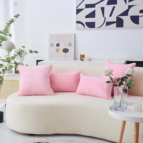 Image of Guffaw Corduroy Rectangular Cushion Covers, Size 12x18, Pack of 2, Multiple Colors (3, Pink(Peach))