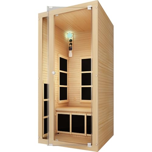 JNH Lifestyles Joyous 1- to 2-Person Low EMF FAR Infrared Sauna with Red Light Color Therapy & Bluetooth Speakers | Personal Indoor Dry Heat Sauna for Home & Gym – Made from Canadian Hemlock