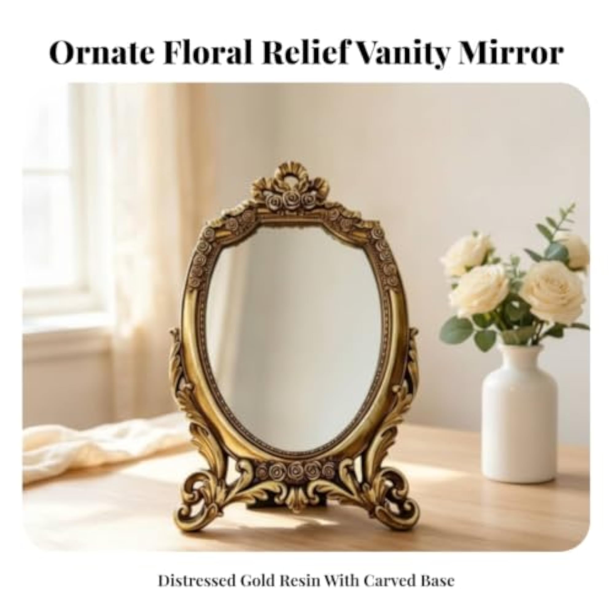 Freestanding Baroque Tabletop Mirror with Stand