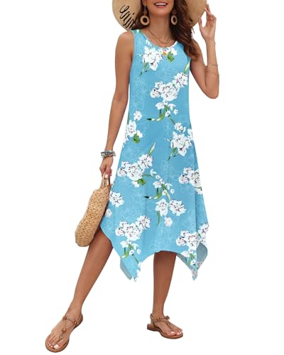 Image of AUSELILY Women's Summer Dresses Casual Sleeveless Midi Tank Beach Dress | Women's Asymmetrical Hem Sundress with Side Pockets, Great for Beach, Vacation & Daily Wear
