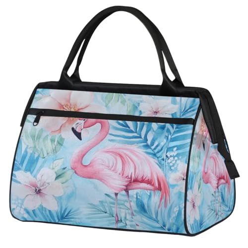Mexpekil Bolsa deportiva de lona con diseño de flamencos rosados, pájaros, flores, gimnasio, bolsa grande impermeable para viajes, para mujeres y hombres, camping, baile, yoga, fútbol y natación