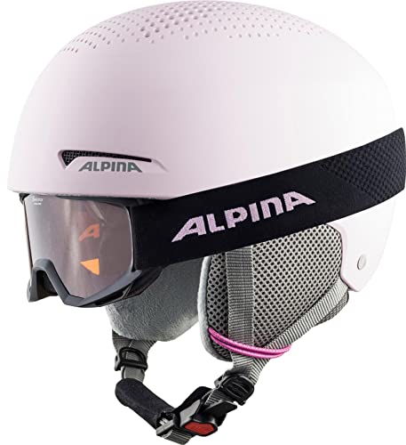 Alpina ZUPO Set (+Piney) - Hochwertiges, Sicheres & Robustes Set aus Skibrille & Skihelm Für Erwachsene, Light-Rose matt, 48-52 cm