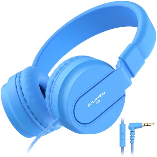 Image of AILIHEN Kids Headphones for School with Mic, 93dB Volume Limited, SkyBlue | Wired On Ear Headphones for Kids Girls, Foldable Lightweight Headphone for Classroom Learning & Entertainment Travel Computer