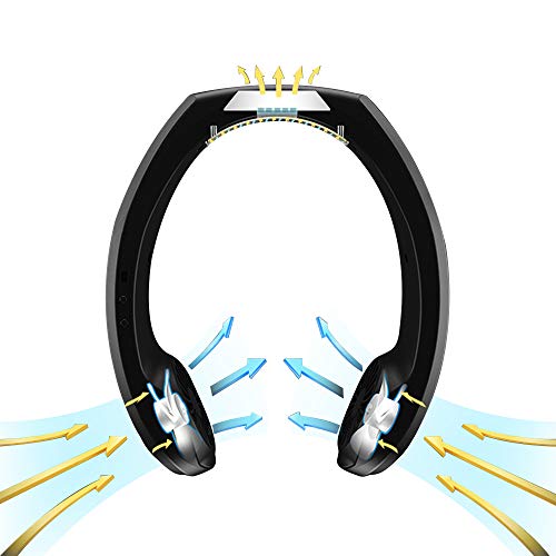 Image of Mini Portable USB Air Conditioner Fan, Hanging Neck Air Cooler Smart Sport USB Fan, Hanging Neck Cooler Physical Cooling, Travel Wearable Necklace Fan (Black)