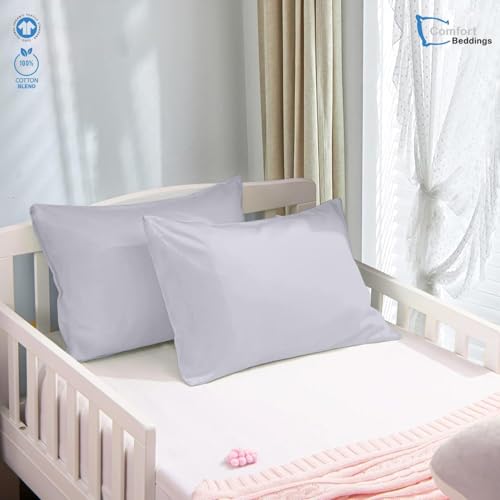Image of Pack of 2 Youth Pillowcases 16x22 Premium 100% Cotton Blend Silver Youth Pillow Case Envelope Closure, Super Soft and Cozy Youth Pillow Covers (Size-16x22, Silver)