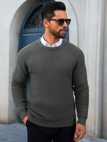 Runcati Mens Crew Neck Pullover Sweater Waffle Long Sleeve 2025 Fall Winter Thermal Textured Knitted Sweaters2