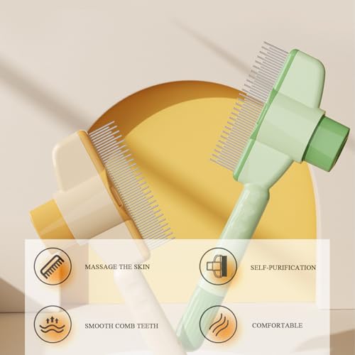 CHUNLIGOUJI Selbstreinigender Flohkamm für Haustiere, selbstreinigender Katzenkamm, Haarbürste, Flohkamm, Kamm zur Entfernung von Tierhaaren, Flohkamm, Fellpflegebürste (green1pcs)