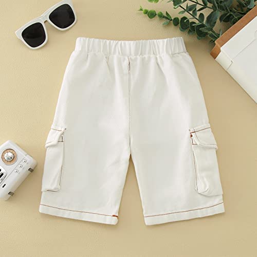 Toddler Baby Boys Cargo Jeans Pull On Cropped Pants Loose Elastic Waist Trouser Washed Distressed Denim Pants3