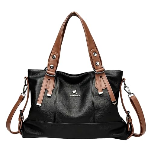 Bolsa De Couro De Ombro Grande Capacidade Feminina (Preto)