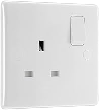 BG Electrical Single Switched Power Plug Wall Socket, Round Edge, Nexus 800 Series, White Moulded, 13A, 821