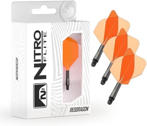 RED DRAGON Darts - Integrated Flight System and Nitro Flite Shaft - No.2 Shape and Design - Orange & Black, Intermediate Length - 2