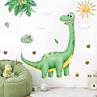 SHUCHING Large Dinosaur Wall Stickers Peel and Stick, Dino Footprint Tropical Leaves Wall Decals, Wall Decoration Art for Kids Bedroom Nursery Playroom Classroom