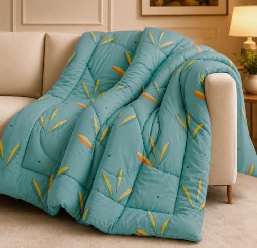 Image of HOMEKART 220 GSM Reversible Microfiber AC Comforter /Duvets for Mild Winter | All Season King Size 3 Layered Quilted Blanket for Double Bed (220 cm x 240 cm,Green