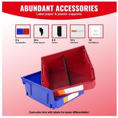 Happybuy Plastic Storage Bin, 11"x11"x5", Hanging Stackable Organizer, Blue/Red, 6-Pack, Heavy Duty for Closet, Kitchen, Office, or Pantry