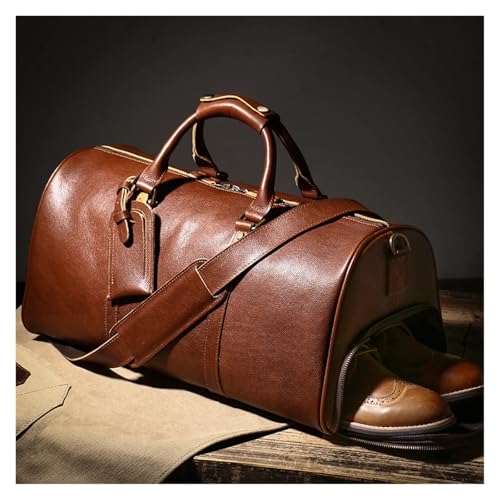 Travel Bag Men's Travel Bag Genuine Leather Luxury Luggage Bag Women's Weekend Duffle Bag Vintage Business Handbag(Coffee)2