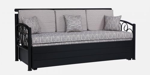 Image of 3 Seater Metal Sofa Cum Bed with Hydraulic Storage | Sofa Set for Living Room, Bedroom, Guest Room| Queen Size Convertible Sofa Bed | Comfortable Seating Sofa MultiGrey & Black