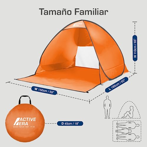 Miniatura 7 de Active Era Tienda Playa Pop Up Desplegable Instantánea Para 2 Personas - Con Fps 50 Para Protección Solar Uv - Incluye Bolsa De Viaje Piquetas Para Tienda - Parasol Playa - Naranja