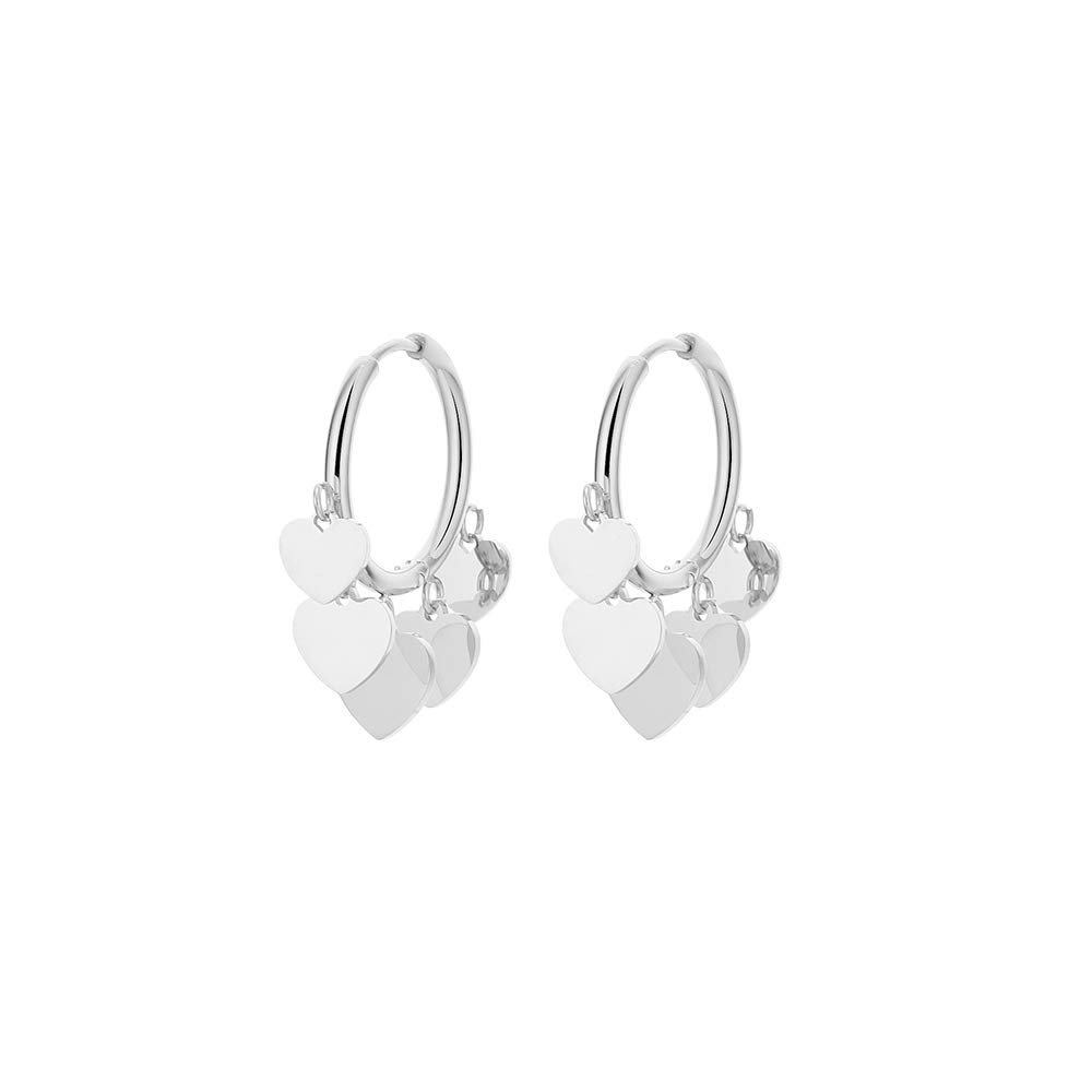 Orecchini pendenti a forma di cuore da donna, orecchini a cerchio in acciaio inossidabile ipoallergenico in argento e oro rosa con cristalli