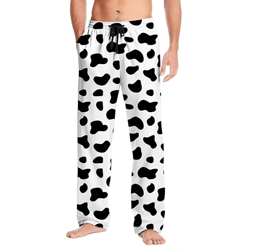 HGSCHYU Novelty Mens Pajama Pants Cow Print Sleepwear Bottoms for Men Soft Lounge Pants with Elastic Waist for Party Sleeping, Medium
