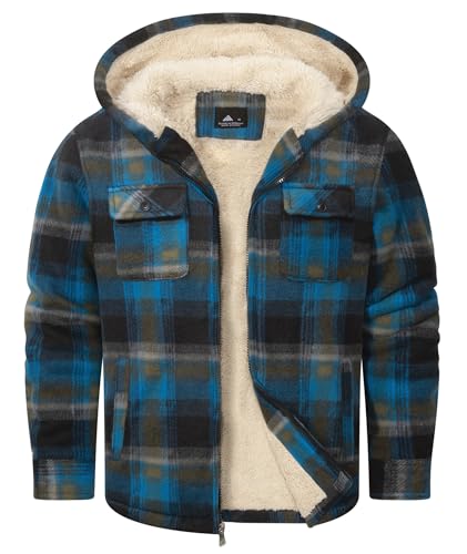 Image of GEEK LIGHTING Boys Flannel Jacket Sherpa Lined Hoodies Zip Up Fleece Plaid Shirt Jackets Winter Outdoor Coat Warm