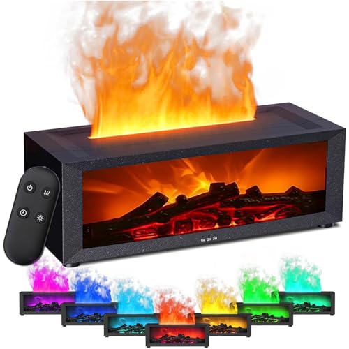 Image of Fireplace Flame Air Diffuser Humidifier,Fireplace Flame Oil Diffuser 7 Colors Aromatherapy Essential Oil Diffuser,Ultrasonic Aroma Humidifier with Timer for Home,Bedroom,Office,Yoga -Black