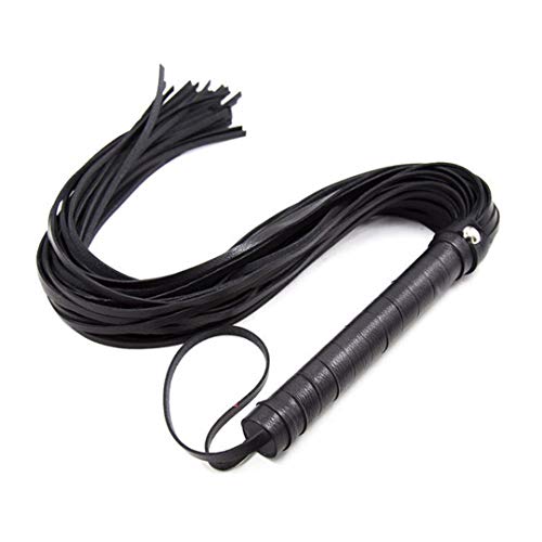 FidgetGear Handle Couple Play Spanking Flogger Crop Black Genuine Tail for Entertainment