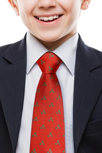 Retreez Christmas Holly Leaves Woven Microfiber Boy's Tie - 8-10 years2