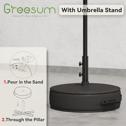 Image of Greesum Outdoor Patio Umbrella with Base, Table Umbrella with 8 Sturdy Ribs, Push Button Tilt and Crank, Market Table Parasol for Garden, Lawn, Backyard & Pool, White