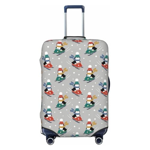 Skiing Penguin Print Luggage Cover For Suitcase,Washable Elastic Travel Suitcase Protector With Zipper Closure And Bottom Buckle – Fits 18-32