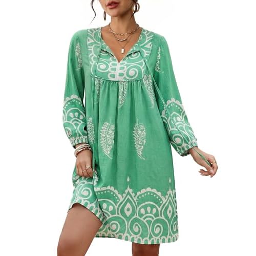 Eddoyee Womens Summer Casual Dresses 3/4 Sleeve Boho Floral Dress V Neck Flowy Sun Dress for Beach Vacation