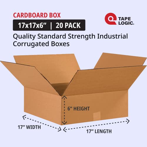 Image of TAPE LOGIC 17 x 17 x 6 Corrugated Cardboard Boxes, Flat 17 inchL x 17 inchW x 6 inchH, Pack of 20 | Shipping, Packaging, Moving, Storage Box for Home or Business, Strong Wholesale Bulk Boxes