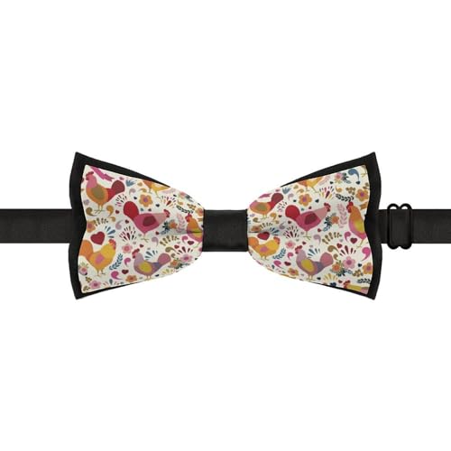 Cute Rooster Chickens Print Bow Tie for Men Adjustable Necktie Funny Tie Neck Ties for Weddings Party