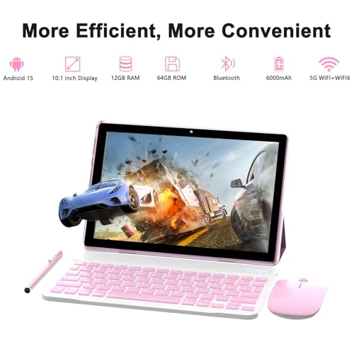 Image of 10 Inch Tablet Android Tablets 64GB 12GB RAM 10 inch Android Tablet Supports 1TB Expansion Dual Camera 6000mAh Long-lasting battery WiFi-6 Tableta 2 IN 1 Tablets with Bluetooth Mouse Case Stylus Keyboard