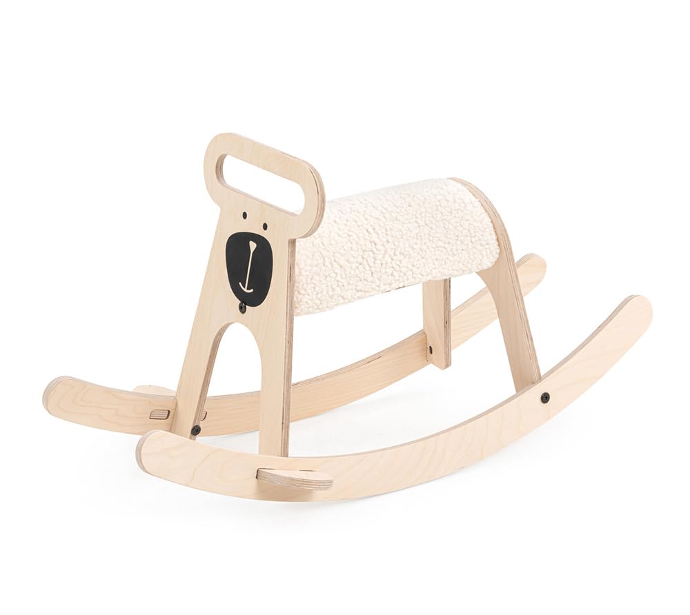 Mamatoyz 06POBE Pony Cavallo a Dondolo Giocattolo Cavalcabile per Bambini in Legno Naturale Multistrato di Betulla con Sedile in Morbida Spugna Orsetto Cavalluccio a Dondolo