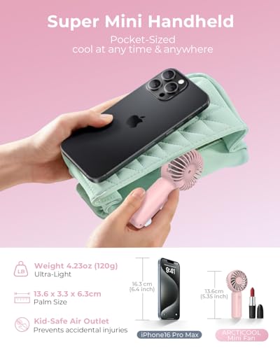 Image of ARCTICOOL Portable Mini Fan - Rechargeable Hand Fan with 3 Adjustable Speeds, 2000mAh Battery, Lightweight Design, Low Noise, and Easy Portability for Indoor and Outdoor Use(Pink)