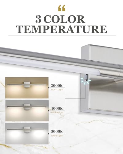 Image of 30 Inch Brushed Nickel LED Bathroom Vanity Light, 3CCT Dimmable