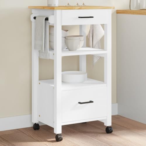 Brokky Carrito de Cocina Monza Madera Maciza de Pino 48x40x90 cm Mueble Auxiliar de Cocina Carro Cocina Auxiliar Carrito Cocina - 376087