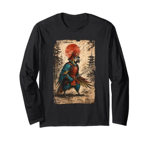 Samurai Warrior Parrot Japanese Vintage Graphic Ukiyo-e Art ����T�V���c