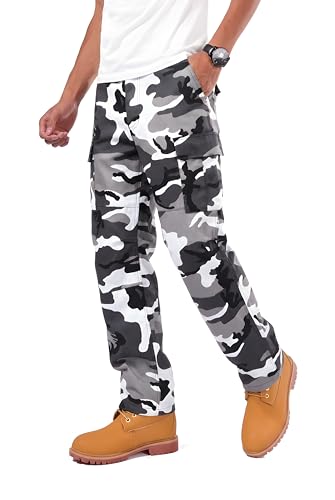 BACKBONE Calça cargo masculina, casual, estilo urbano, camuflada, militar, combate, militar, BDU (City Camo, tamanho 32), Camuflagem da, 32W / 32L