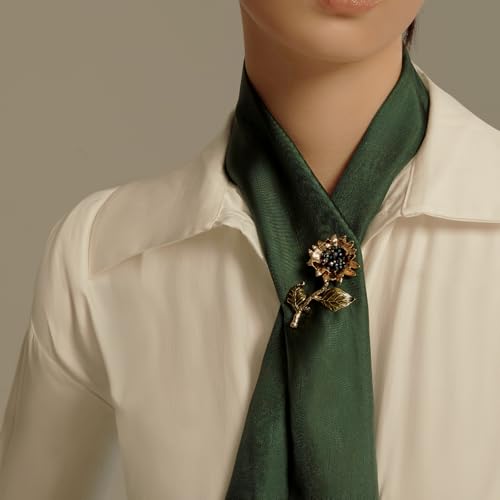 Image of Sunflower Brooch pin with hand beading, She's Free Style Just For You Flower Oil Dropping Brooches for women, Metal Plating Process Safety pins with Nail Bead Crystal