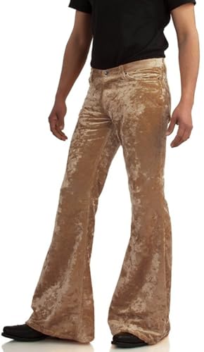 Image of Men's Velvet Relaxed Vintage 60s 70s Bell Bottom Stretch Fit Classic Comfort Flared Flares Retro Leg Disco Pants