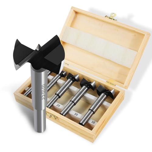 Forstnerbohrer Set - 5 tlg Professionelles Forstnerbohrer (Ø 15/20/25/30/35 mm) Mit Lagerbox Für Bohrungen in Holz und Kunststoff I für schnellen Werkzeugwechsel
