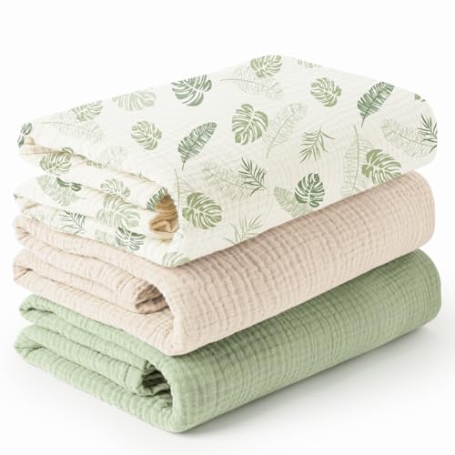 Image of Konssy 3 Pack Muslin Swaddle Blankets for Unisex, Newborn Receiving Blanket, Large 47 x 47 inches, Soft Breathable Muslin Baby Swaddles for Boys & Girls