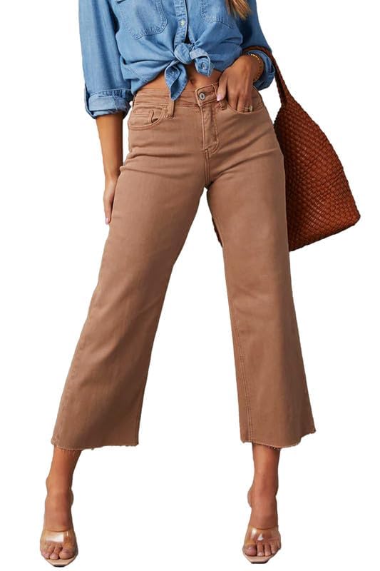 Allimy Womens High Waisted Capri Pants Wide Leg Pants Woman Cropped Jeans Baggy Barrel Jeans for Women Trendy Rust Size 124