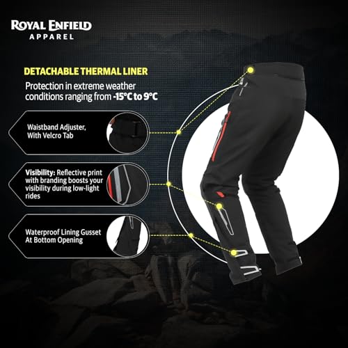 Image of Royal Enfield ADVENTURER XT RIDING TROUSER| CE level 2 armor at knee & hip | High abrasion resistance 610 D cordura fabric | Superfabric at Knees | Waistband adjusters | BLACK 36 inch