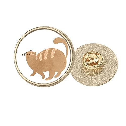 Broche chat brun aquarelle dorée, badge rond en métal pour customiser un vêtement femme