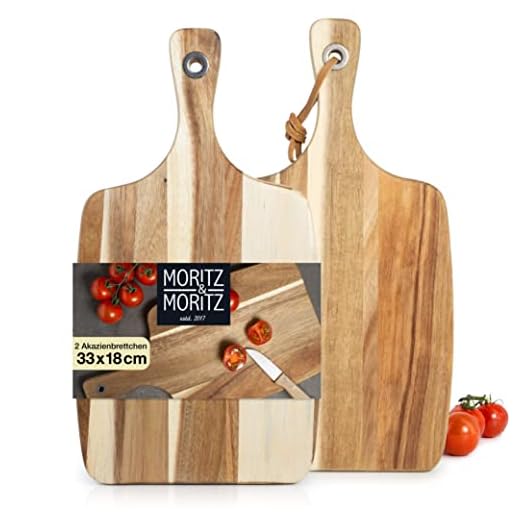 Moritz & Moritz 2 x Tabla Cortar Cocina Madera - 33 x 18 x 1,9 cm - Madera Cortar Cocina - Tabla Madera Cocina - Tabla Antibacteriana de Acacia para Quesos