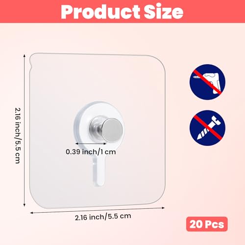 Image of Ptwola 20 Counts Nail Free Picture Hangers Nail Free Wall Hangers Self Adhesive Hooks Sticky Screw Wall Hook Clear Waterproof Oilproof for Picture Hanging Kitchen Bathroom Office Photo Frame