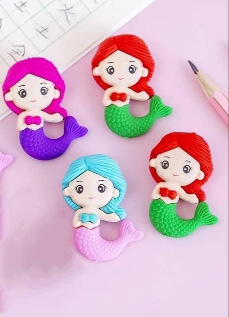 Image of AK Store (Pack of 4) 3D Cute Cartoon Shape Rubber Pencil Erasers, School Stationery for Kids, Boys Girls, Birthday Return Gifts (Mermaids)